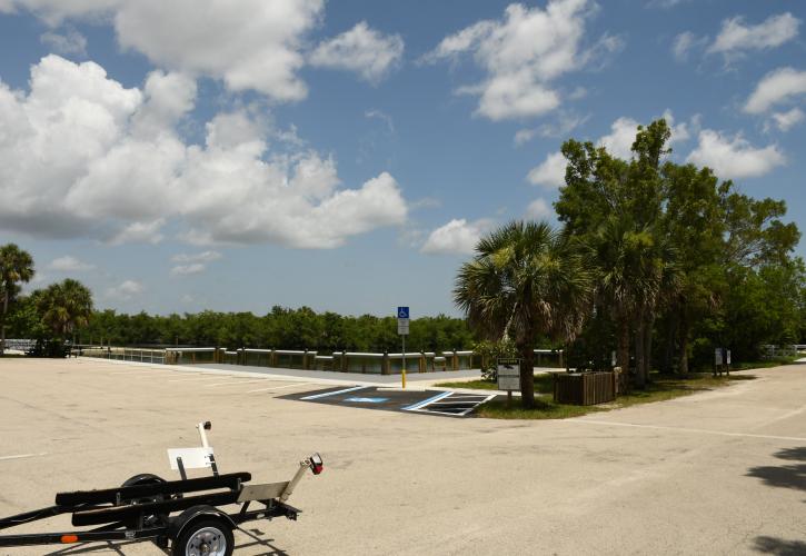 Boat ramp fishing corner deck and parking lot