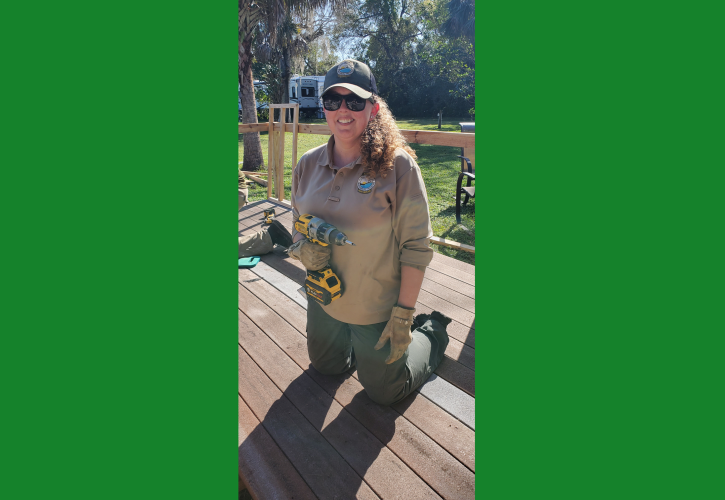 Park Ranger Lauren Sheppard assisting with the construction of an ADA deck and ramp.