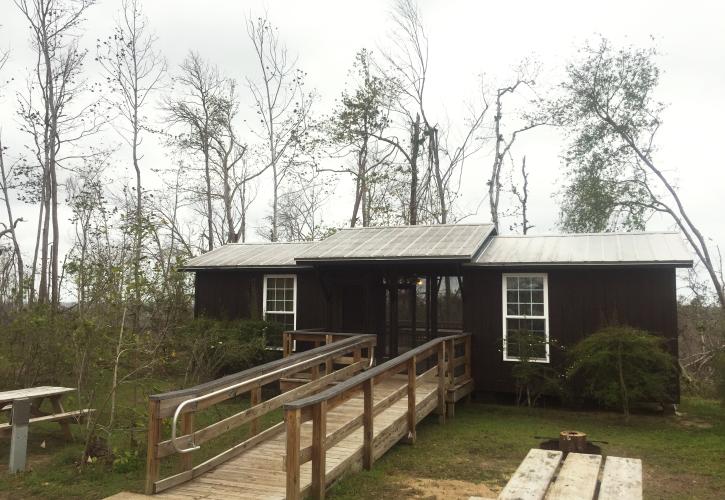 A view of one of the cabins, post hurricane cleanup efforts.