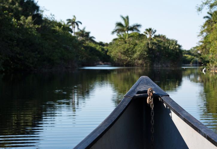 Paddling in a canoe