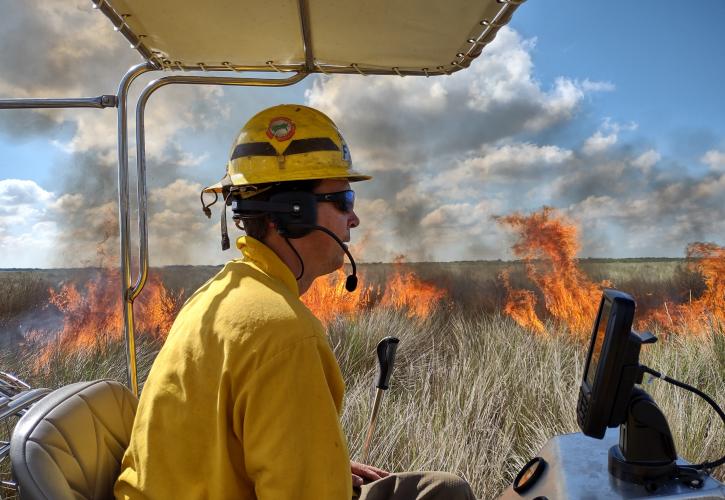 Burn boss Steven Bass keeps a watchful eye on a prescribed fire.