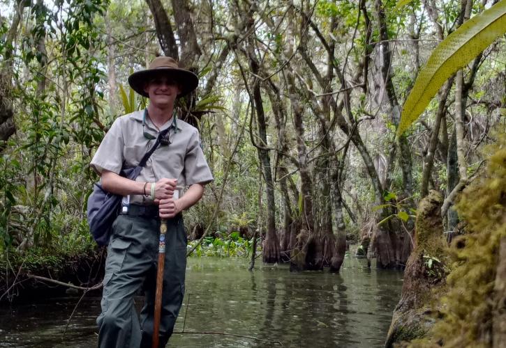 William Greene on a swamp walk.