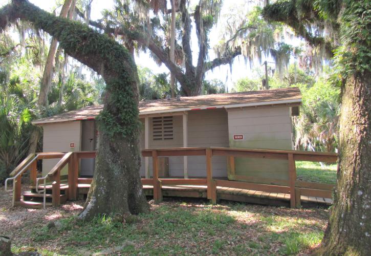 Nearby concession is a bathroom with the quaint "park look" established by the CCC.