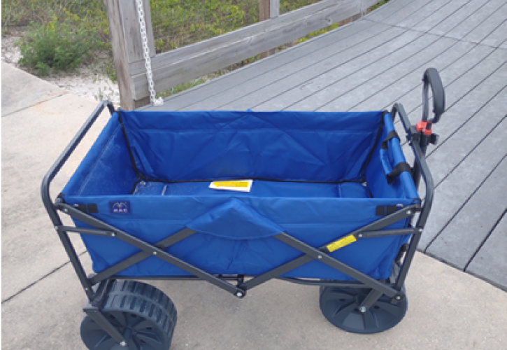 A beach wagon on a ramp.