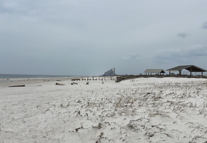 The boardwalk at the East End of the park sustained damage from the powerful Category 2 hurricane.  