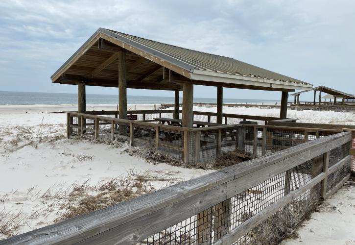 The pavilion at the East End received damage the roof and the decking along with sand placement on the boardwalk.   