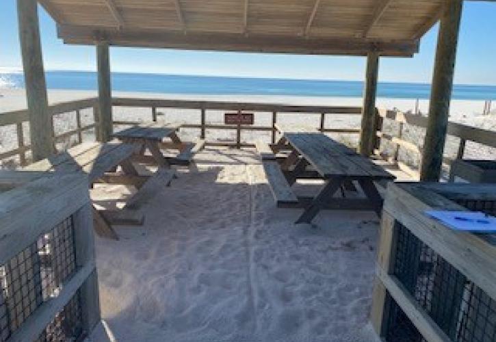 The picnic pavilion at the West End was covered with sand following Hurricane Sally. 