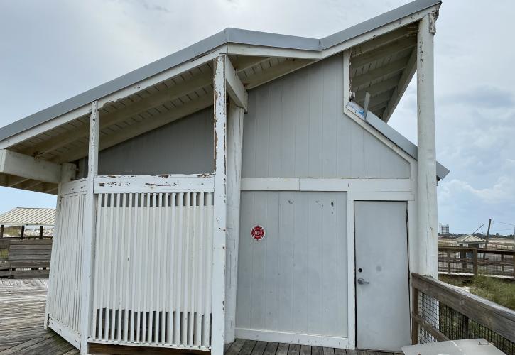 The powerful winds and rain sandblasted the West End restroom and damaged the roof. 