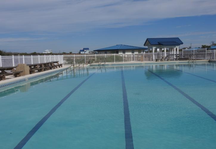 The pool features a wheelchair ramp for accessibility.