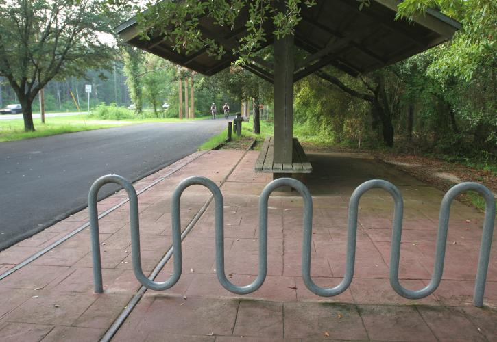 Trailhead with bike racks. 