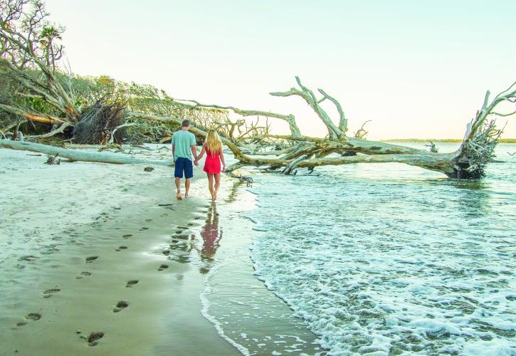 Couple walking on the beach