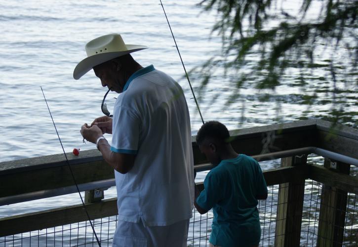 dad and son fishing