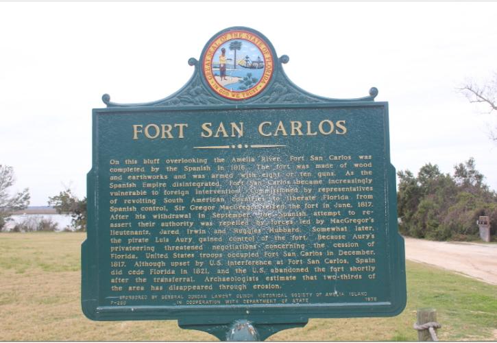 a historical marker titled "fort san carlos"