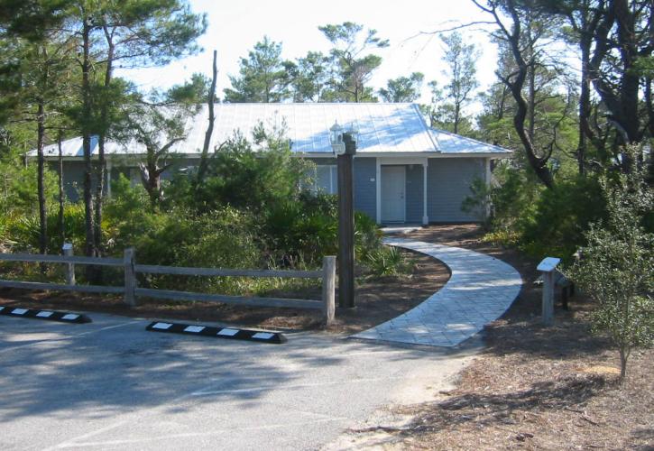 Front view of one of the cabins at Grayton Beach