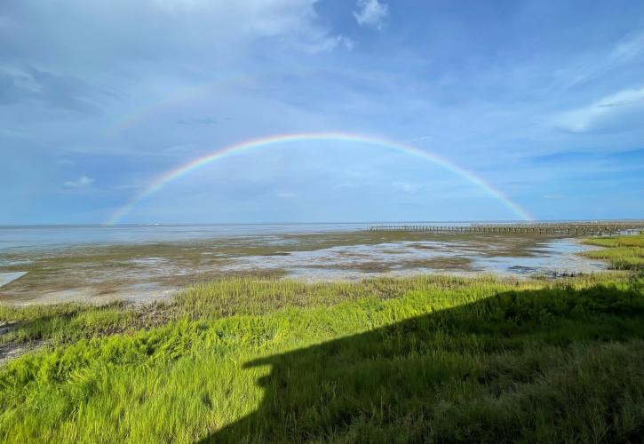 A rainbow over the bay at Rish