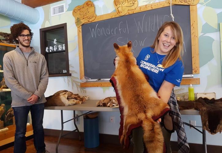 Anna shows a fox skin during a Wonderful Wildlife talk.