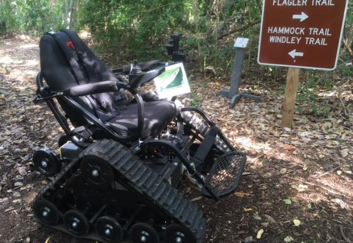 a power driven mobility chair that can be checked out from the park.