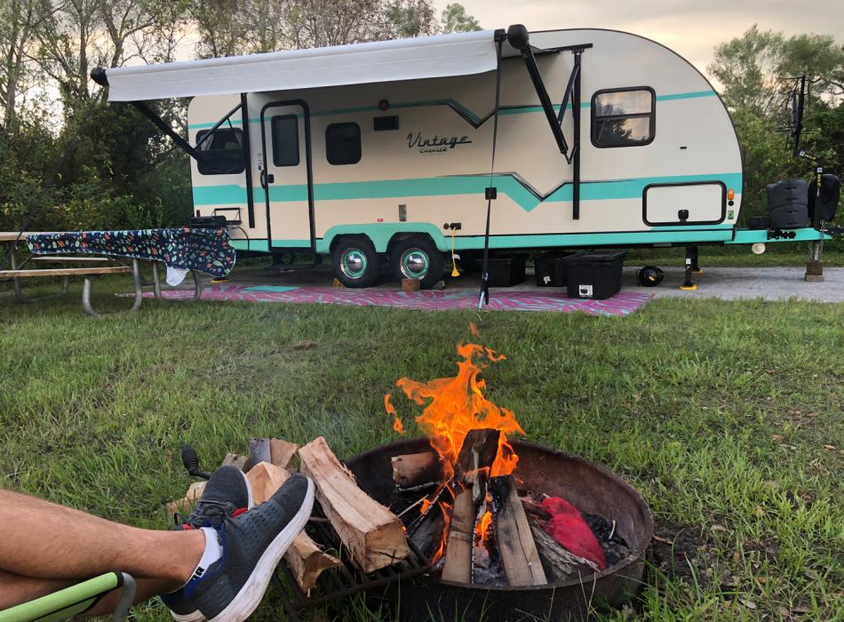 Enjoying a campfire in the campground at Alafia River State Park.