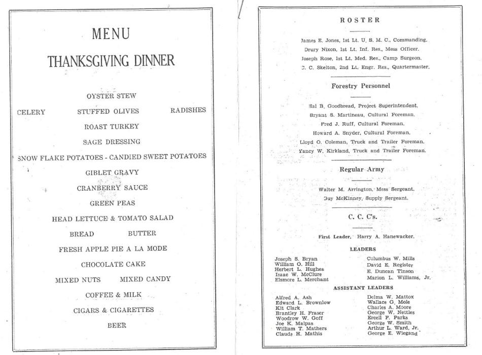 Thanksgiving menu.