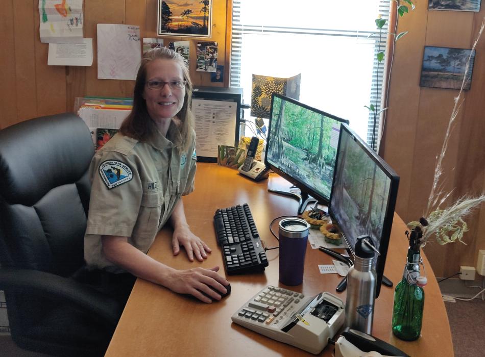 Pam Hiler at her desk