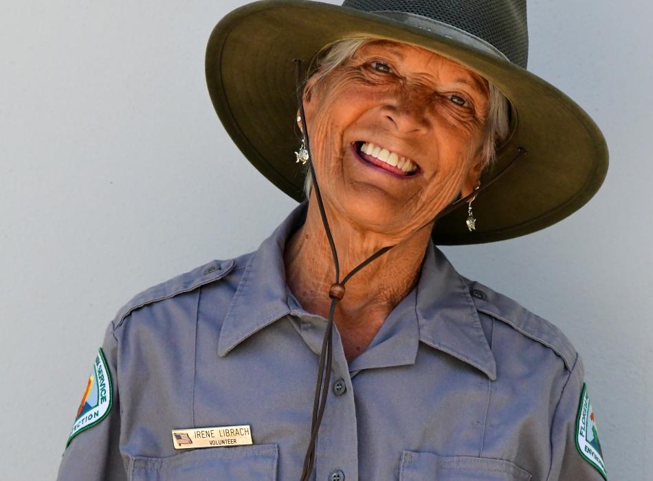 Volunteer Irene Librach smiling at the camera
