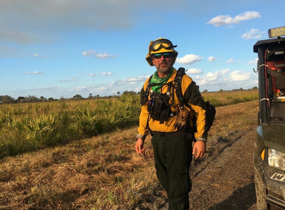 Park Ranger Gregory Tompkins on a prescribed burn